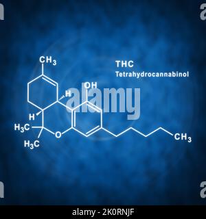 THC Tetrahydrocannabinol Structural chemical formula on a white ...