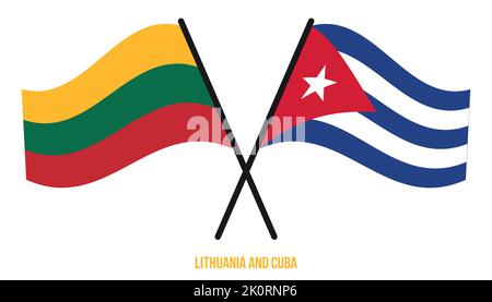 Lithuania and Cuba Flags Crossed And Waving Flat Style. Official Proportion. Correct Colors. Stock Vector