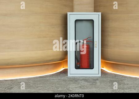 Fire extinguish equipment on the wall in an corridor. Stock Photo