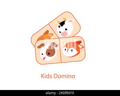 Kids Domino Game. Domino bones for Children. Cute animals on background. Vector illustration for game. Stock Vector