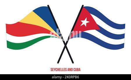 Seychelles and Cuba Flags Crossed And Waving Flat Style. Official Proportion. Correct Colors. Stock Vector