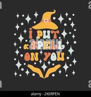 Pattern with retro 70s style Halloween elements.  Stock Vector