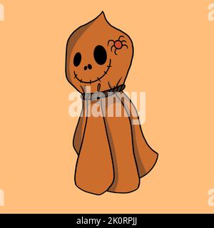 Halloween ghost with a spider on his head illustration Stock Vector