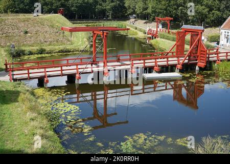 A beautiful view of the Fortress bridge of Vesting Bourtange in the Netherlands Stock Photo