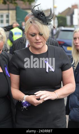 Southend-on-Sea Essex, UK. 13th Sep, 2022. Hollie Dance mother of Archie at the Funeral of 12 year old Archie Battersbee at St Mary's Church in Prittlewell Southend-on-Sea Essex. Archie was found unconscious at home on 7 April 2022 at home by his mother and his life support was turned off on 6 August 2022 at the Royal London Hospital in Whitechapel east London after a lengthy legal battle. Credit: MARTIN DALTON/Alamy Live News Stock Photo
