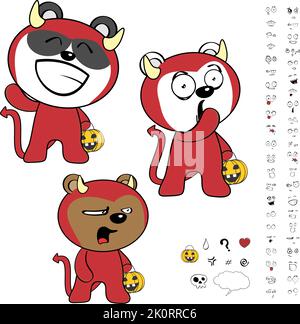 cute halloween bears cartoon expressions set devil costume in vector format Stock Vector