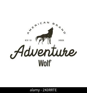 Vector roaring wolf logo design, retro style, badge, design elements, logotype template. vector illustration Stock Vector