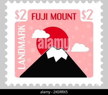 Fuji mount landmark in Japan, postal card or mark Stock Vector