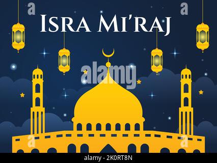 Happy Isra Miraj Nabi Muhammad SAW Template Hand Drawn Cartoon Flat Illustration Suitable for Greeting Card, Poster and Banner Stock Vector