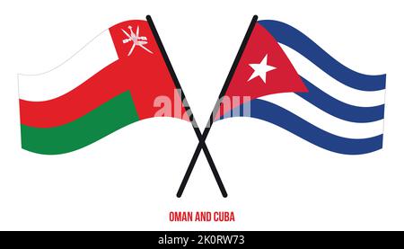 Oman and Cuba Flags Crossed And Waving Flat Style. Official Proportion. Correct Colors. Stock Vector