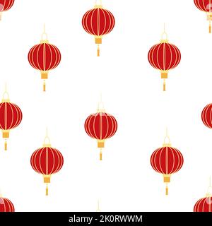 Chinese seamless pattern with feng shui red paper lantern Stock Vector