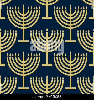 Seamless pattern with gold symbols on blue color background for Hanukkah Jewish holiday Stock Vector