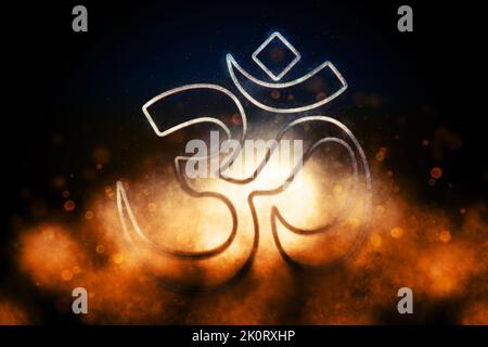 Om, Aum symbol, Ultimate reality, Blue symbol Stock Photo