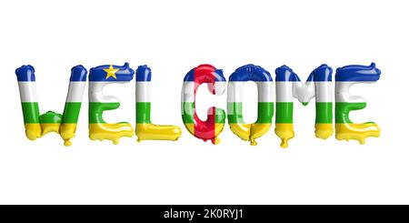 3d illustration of welcome-letter balloons in Central African Republic flag isolated on white background Stock Photo