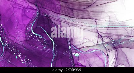 Alcohol Ink Abstract Texture design background white and purple color Stock Vector