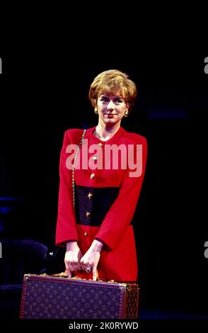 Doon Mackichan (Princess Diana) in THE QUEEN AND I by Sue Townsend at the Royal Court Theatre, London SW1  11/06/1994  a co-production with Out of Joint and Haymarket Theatre, Leicester  music & lyrics: Mickey Gallagher & Ian Dury  design: Fotini Dimou  lighting: Rick Fisher  director: Max Stafford-Clark Stock Photo