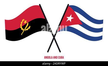 Angola and Cuba Flags Crossed And Waving Flat Style. Official Proportion. Correct Colors. Stock Vector