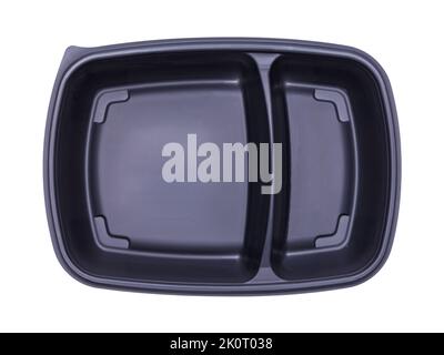 Black Plastic Tray Cut Out on White. Stock Photo