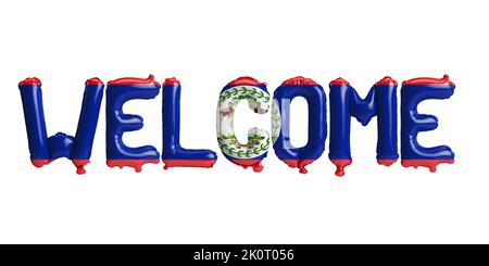 3d illustration of welcome-letter balloons in Belize flag isolated on white background Stock Photo