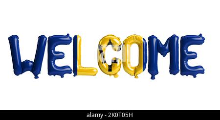 3d illustration of welcome-letter balloons in Barbados flag isolated on white background Stock Photo