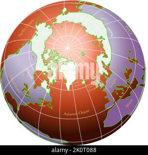 world globe artic view perspective Stock Vector