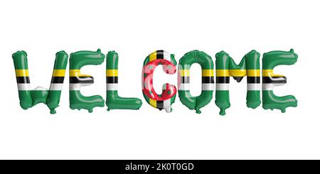 3d illustration of welcome-letter balloons in Dominica flag isolated on white background Stock Photo