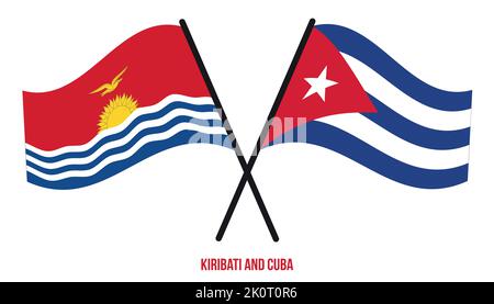 Kiribati and Cuba Flags Crossed And Waving Flat Style. Official Proportion. Correct Colors. Stock Vector
