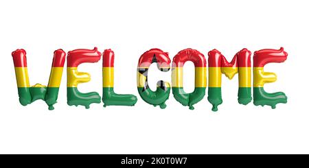 3d illustration of welcome-letter balloons in Ghana flag isolated on white background Stock Photo