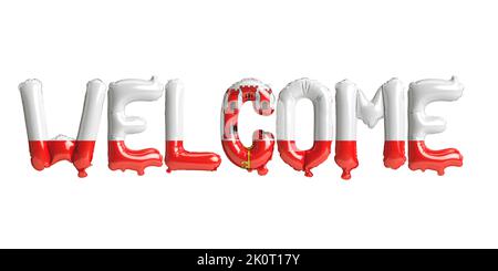 3d illustration of welcome-letter balloons in Gibraltar flag isolated on white background Stock Photo