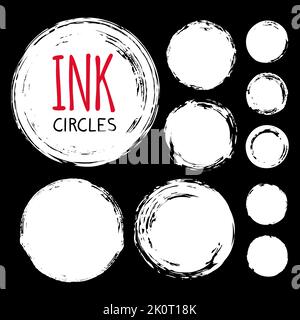 Hand painted ink circles set on blackboard. Graphic design elements for web sites, stationary printables, corporate identity, scrapbooking, posters et Stock Vector