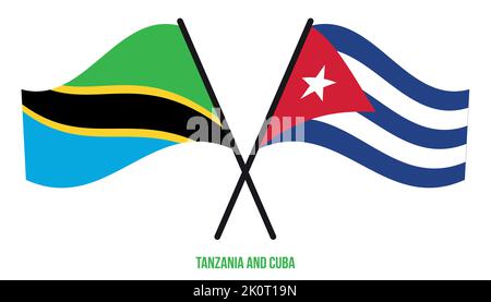 Tanzania and Cuba Flags Crossed And Waving Flat Style. Official Proportion. Correct Colors. Stock Vector