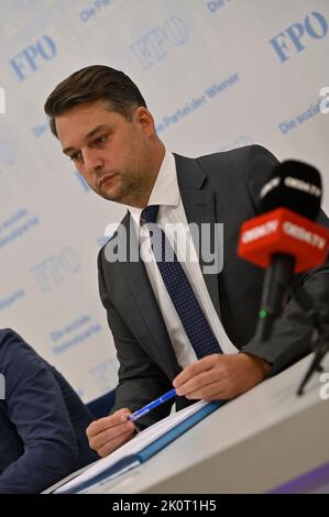 Vienna, Austria. 13th Sep, 2022. Press conference with FPÖ City Councilor Dominik Nepp Stock Photo