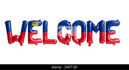 3d illustration of welcome-letter balloons in Liechtenstein flag isolated on white background Stock Photo