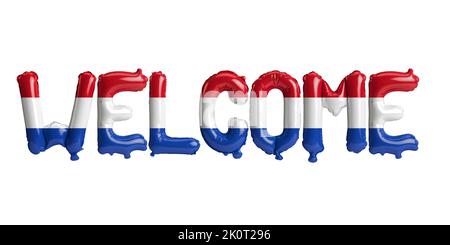 3d illustration of welcome-letter balloons in Netherlands flag isolated on white background Stock Photo