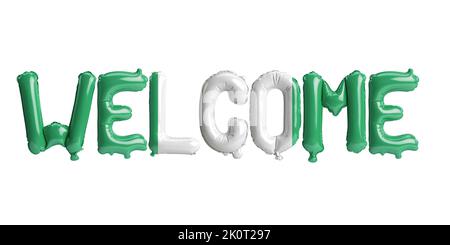 3d illustration of welcome-letter balloons in Nigeria flag isolated on white background Stock Photo
