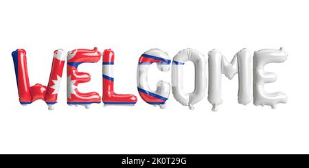 3d illustration of welcome-letter balloons in Nepal flag isolated on white background Stock Photo