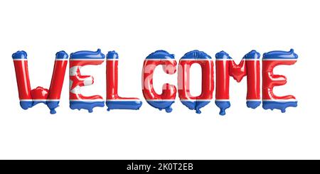 3d illustration of welcome-letter balloons in North Korea flag isolated on white background Stock Photo