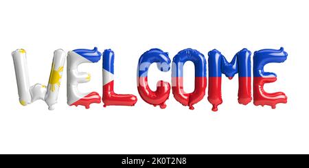 3d illustration of welcome-letter balloons in Philippines flag isolated on white background Stock Photo