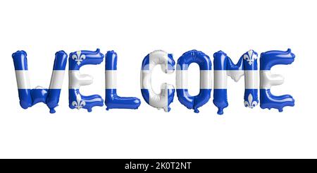 3d illustration of welcome-letter balloons in Quebec flag isolated on white background Stock Photo