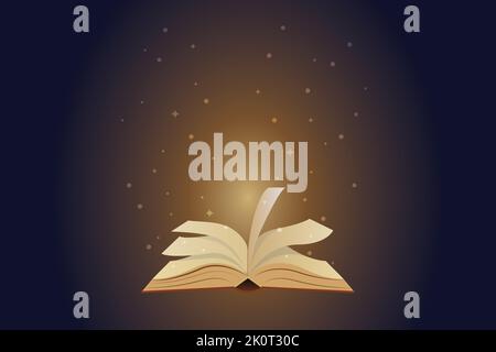 Bright light coming from open book. Opened Book With Magic Lights. Knowledge is power. Vector illustration Stock Vector