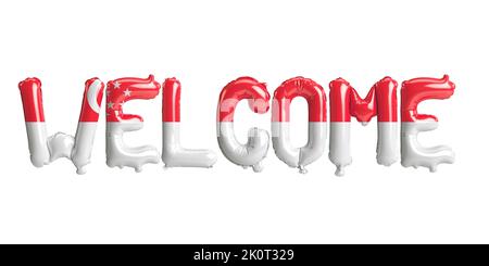 3d illustration of welcome-letter balloons in Singapore flag isolated on white background Stock Photo