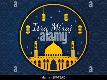 Happy Isra Miraj Nabi Muhammad SAW Template Hand Drawn Cartoon Flat Illustration Suitable for Greeting Card, Poster and Banner Stock Vector