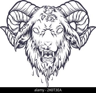Scary angry goat monochrome illustration vector illustrations for your work logo, merchandise t-shirt, stickers and label designs, poster Stock Vector