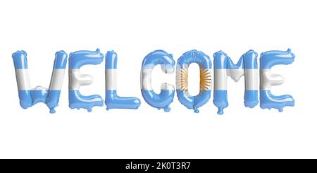 3d illustration of welcome-letter balloons in Argentina flag isolated on white background Stock Photo