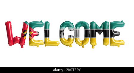 3d illustration of welcome-letter balloons in Mozambique flag isolated on white background Stock Photo