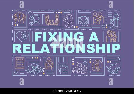 Repairing damaged relationship word concepts dark purple banner Stock Vector