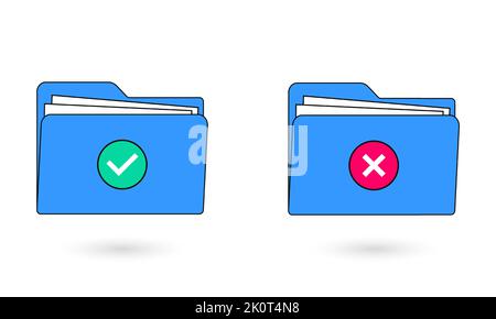 Document file folder with check mark and cross mark icon. File protection, data security. Vector illustration Stock Vector