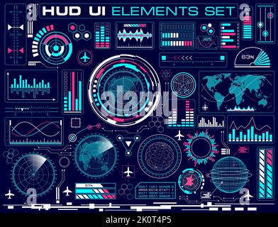 Futuristic graphic user interface HUD UI vector set Stock Vector