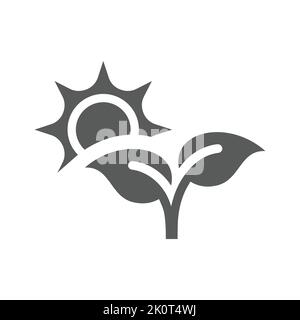 Young plant and sun vector icon. Sprout or seedling with leaves, crop filled symbol. Stock Vector