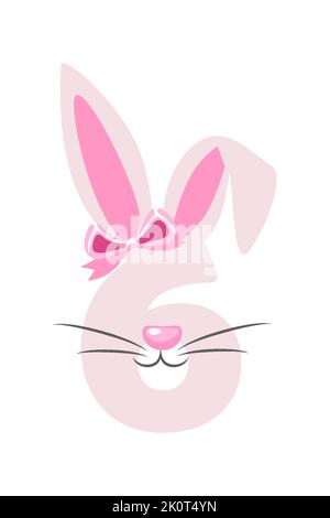 Funny bunny number 6 for kids. Six digit in the form of a rabbit. Learn to count Stock Vector